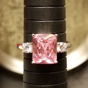 Sterling Silver Triple Rectangular Pink CZ Ring